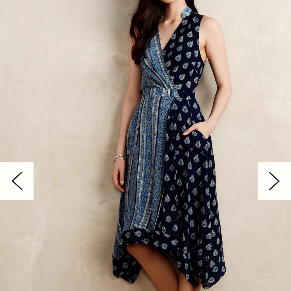Anthropologie -Maeve -Eclipsed Wrap Dress Navy Print -  Size 0